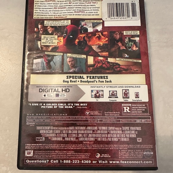 Deadpool DVD 2016 Ryan Reynolds Superhero Action Comedy - Picture 2 of 3
